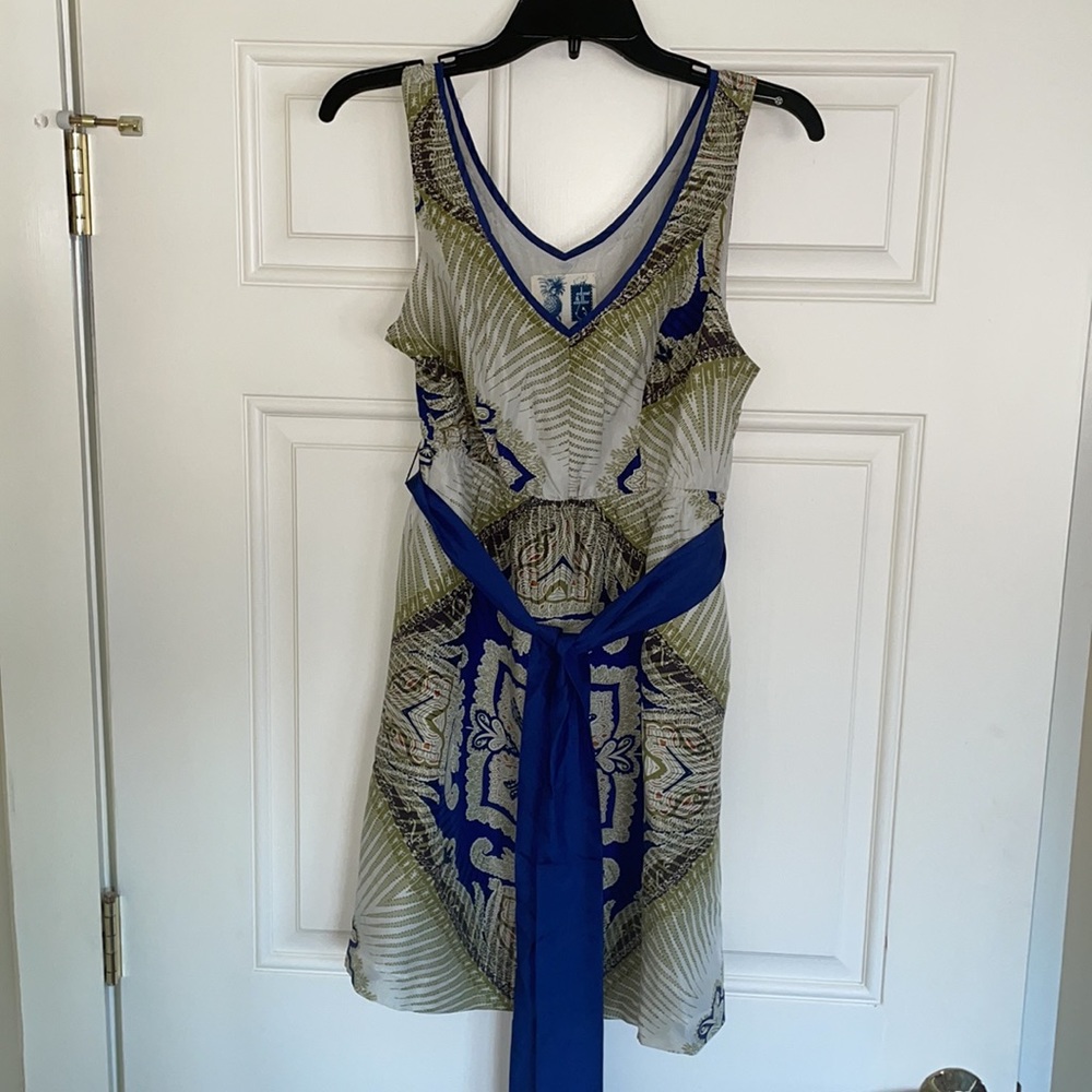 Edme & Esyllte Size L Womens Multicolor Print Silk V-Neck Wrap Tie Dress